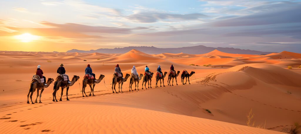 riding camels desert
